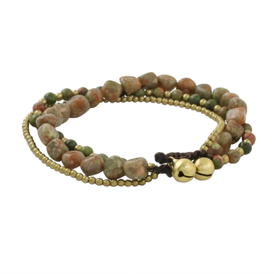 Multi-Strand Unakite and Brass Beaded Bracelet from Thailand