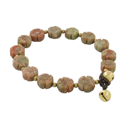 Floral Unakite and Brass Beaded Bracelet from Thailand