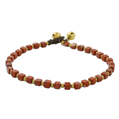 Jasper and Brass Beaded Anklet from Thailand
