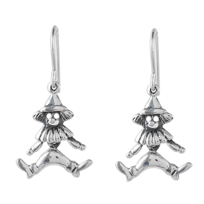 Thai Sterling Silver Clown Figure Dangle Earrings