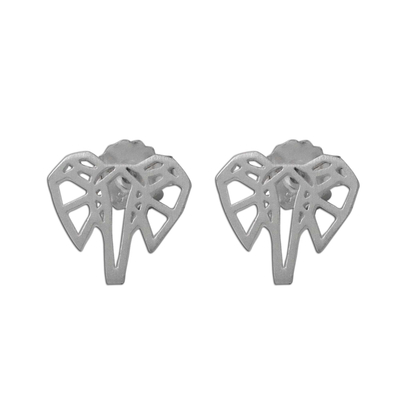Elephant Stud Earrings Crafted from Brushed Sterling Silver