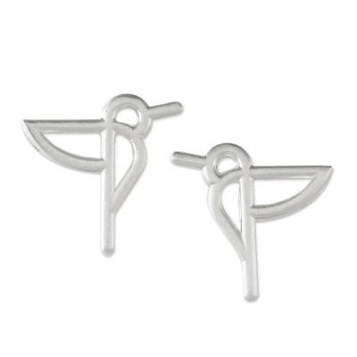 Hummingbird Sterling Silver Button Earrings
