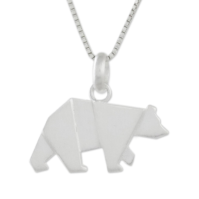 Bear Pendant Necklace in Sterling Silver