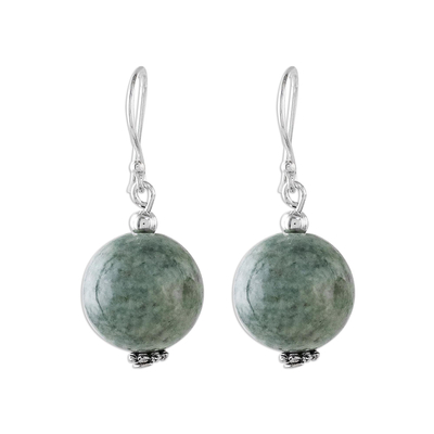 Jade Bead and Sterling Silver Dangle Earrings from Thailand