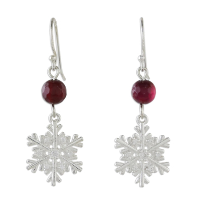 Sterling Silver Snowflake Earrings with Chalcedony