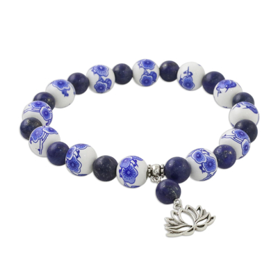 Blue and White Beaded Stretch Bracelet from Thailand
