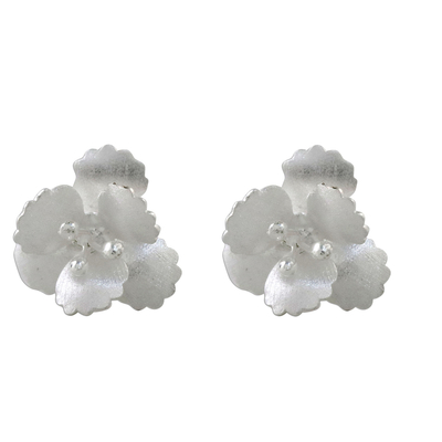 Floral Sterling Silver Button Earrings from Thailand