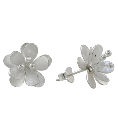 Handcrafted Blooming Flower Sterling Silver Button Earrings