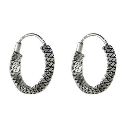 Chain Motif Sterling Silver Hoop Earrings from Thailand