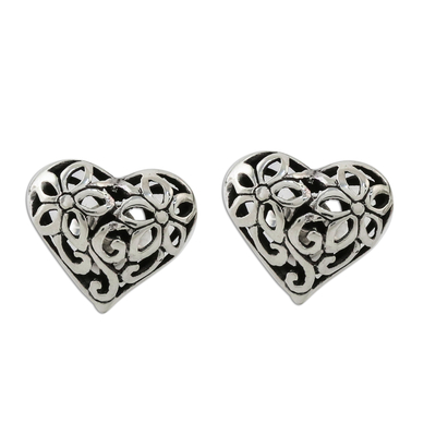 Floral Heart-Shaped Sterling Silver Earrings from Thailand
