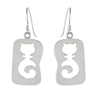 Cat-Themed Sterling Silver Dangle Earrings from Thailand