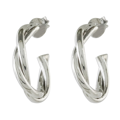 Spiral-Shaped Silver Half-Hoop Earrings from Thailand