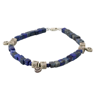 Lapis Lazuli and Karen Silver Beaded Bracelet from Thailand