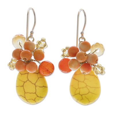 Yellow Calcite Handcrafted Modern Thai Cluster Earrings