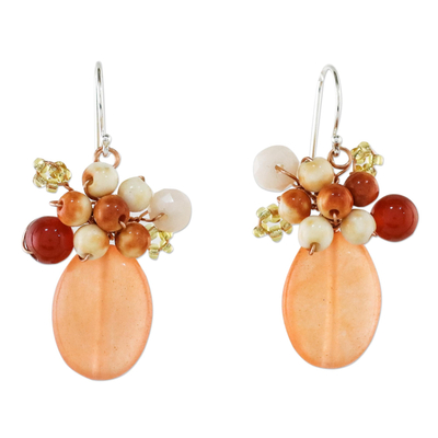 Artisan Crafted Pale Orange Gemstone Beaded Dangle Earrings