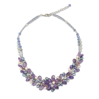 Amethyst and Cultured Pearl Beaded Necklace from Thailand