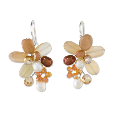 Quartz and Cultured Pearl Dangle Earrings from Thailand