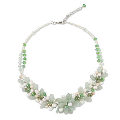 Green Quartz and Cultured Pearl Necklace from Thailand