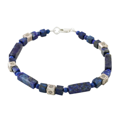 Lapis Lazuli and Silver Beaded Bracelet from Thailand