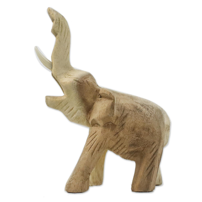 Handmade Raintree Wood Elephant Figurine from Thailand