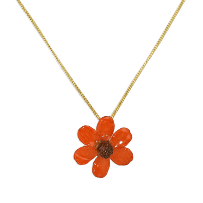 22k Gold Plated Red Zinnia Flower Pendant from Thailand
