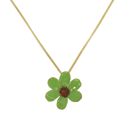 22k Gold Plated Green Zinnia Flower Pendant from Thailand