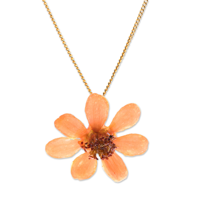 22k Gold Plated Pink Zinnia Flower Pendant from Thailand