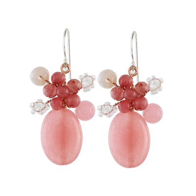 Handmade Pink Quartz Beaded Dangle Earrings from Thailand