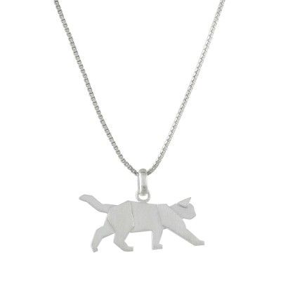 Handmade 925 Sterling Silver Prowling Cat Pendant Necklace