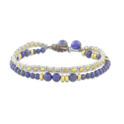 Double Strand Lapis Lazuli Beaded Macrame Bracelet