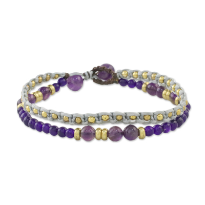 Amethyst and Purple Quartz Beaded Macrame Bracelet