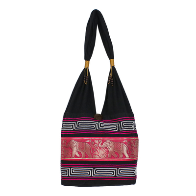Elephant Cotton Blend Shoulder Bag in Ruby from Thailand