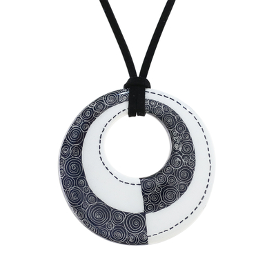 Ceramic Thai Handmade Black and White Pendant Necklace