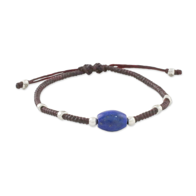 Lapis Lazuli Silver Beaded Cord Bracelet Made in Thailand