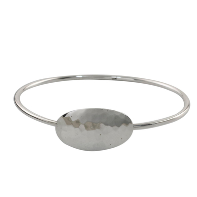 Sterling Silver Bangle Bracelet with Hammered Oval Pendant