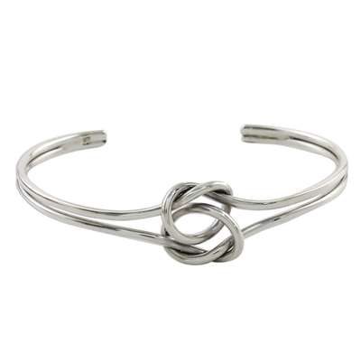 Sterling Silver Wire Cuff Bracelet with Center Knot