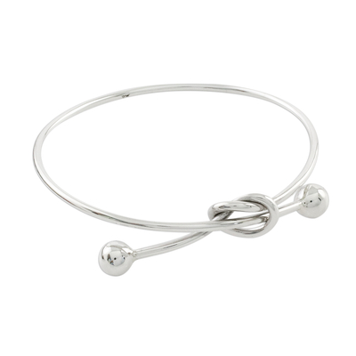 Sterling Silver Wire Bangle Bracelet with Knot Pendant
