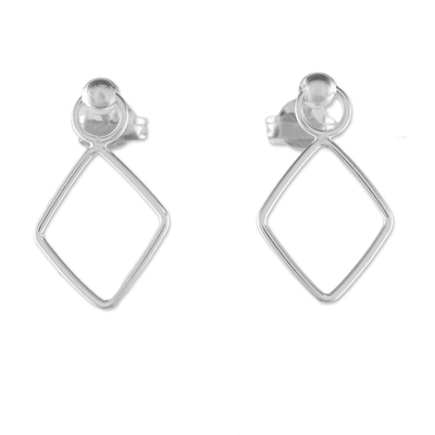 925 Sterling Silver Diamond Shaped Frame Earrings