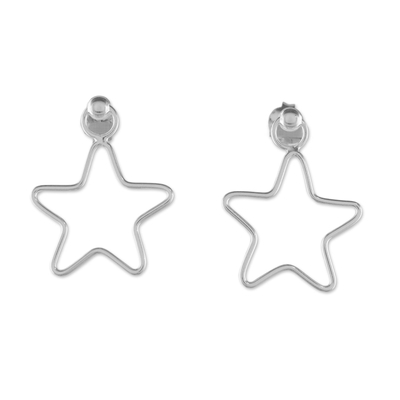 925 Sterling Silver Star Shaped Frame Earrings