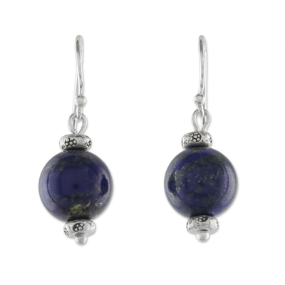 Thai Lapis Lazuli Dangle Earrings with Karen Silver Accents