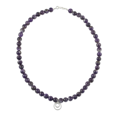 Amethyst and Sterling Silver Beaded Pendant Necklace