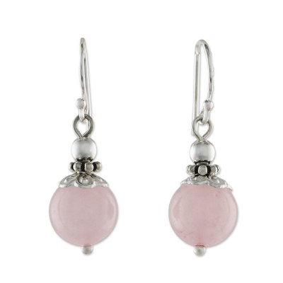 Handcrafted Rose Quartz and Sterling Silver Dangle Earrings
