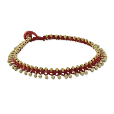 Handmade Red Knotted Brass Beaded Red Cord Anklet