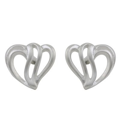 Sterling Silver Heart-Shaped Stud Earrings from Thailand