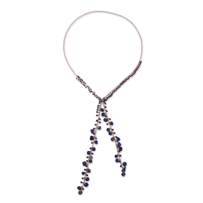 Handcrafted Lapis Lazuli Bead and Copper Lariat Necklace