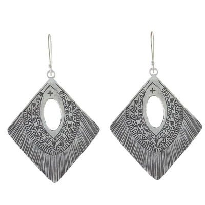 Diamond-Shaped Silver Dangle Earrings from Thailand