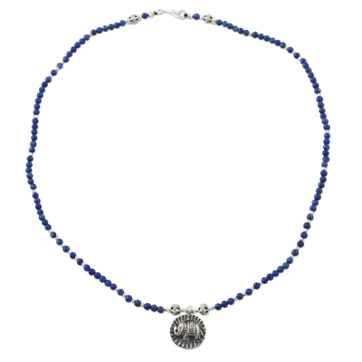 Lapis Lazuli Elephant Beaded Pendant Necklace from Thailand