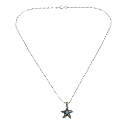 Larimar Marcasite Starfish Sterling Silver Pendant Necklace