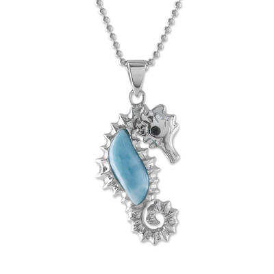 Larimar and Sterling Silver Seahorse Pendant Necklace