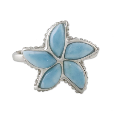 Handcrafted Larimar Sterling Silver Starfish Cocktail Ring